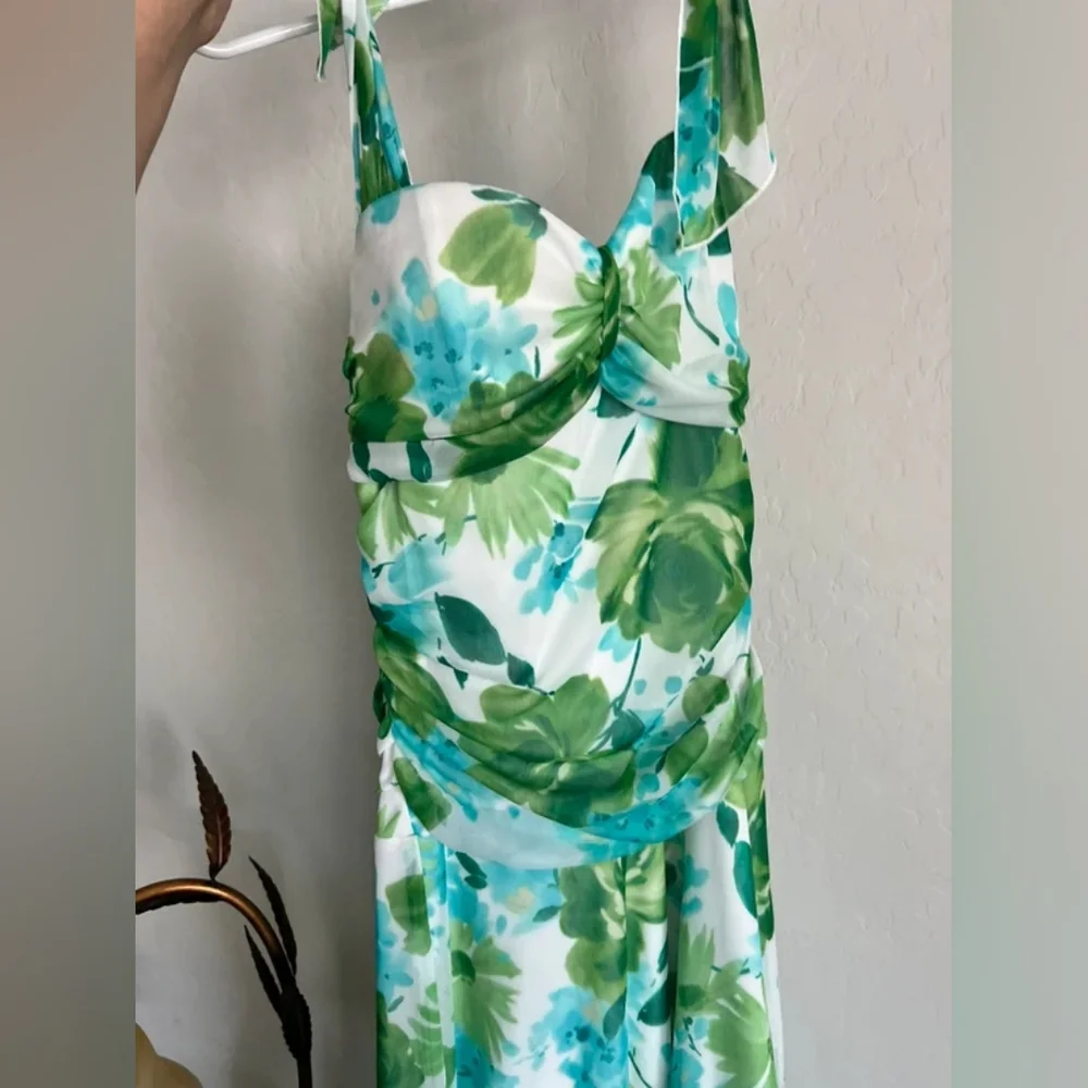 Green & Teal Floral Halter Maxi Dress